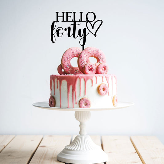 Hello Forty Birthday Cake Topper - 40th Birthday Party - Birthday Decorations - Letterfy