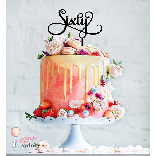 Sixty 60th Birthday Cake Topper - Style 1 - 60th Birthday Party - Rose gold cake toppers - Letterfy