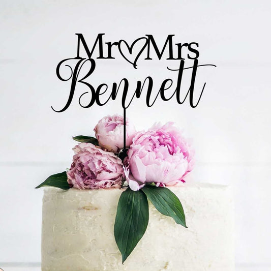 Mr & Mrs Personalised Wedding Cake Topper Style 2- Custom Cake Toppers - Acrylic Wedding Cake Toppers - Letterfy