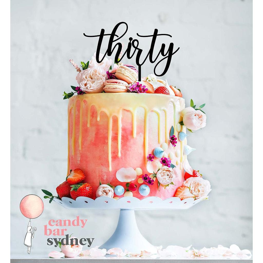 Thirty 30th Birthday Cake Topper Style 3 - Thirty Cake Topper - Rose Gold Cake Toppers - Letterfy