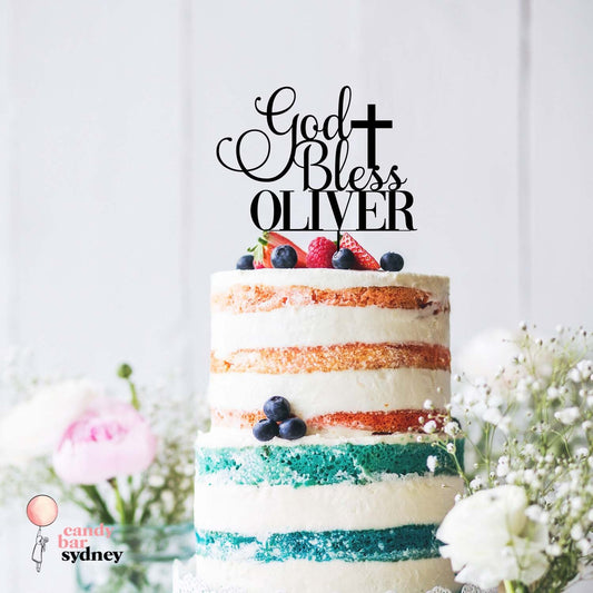 Personalised God Bless Cake Topper - Custom Cake Toppers - Personalised Baptism Cake Topper - Letterfy