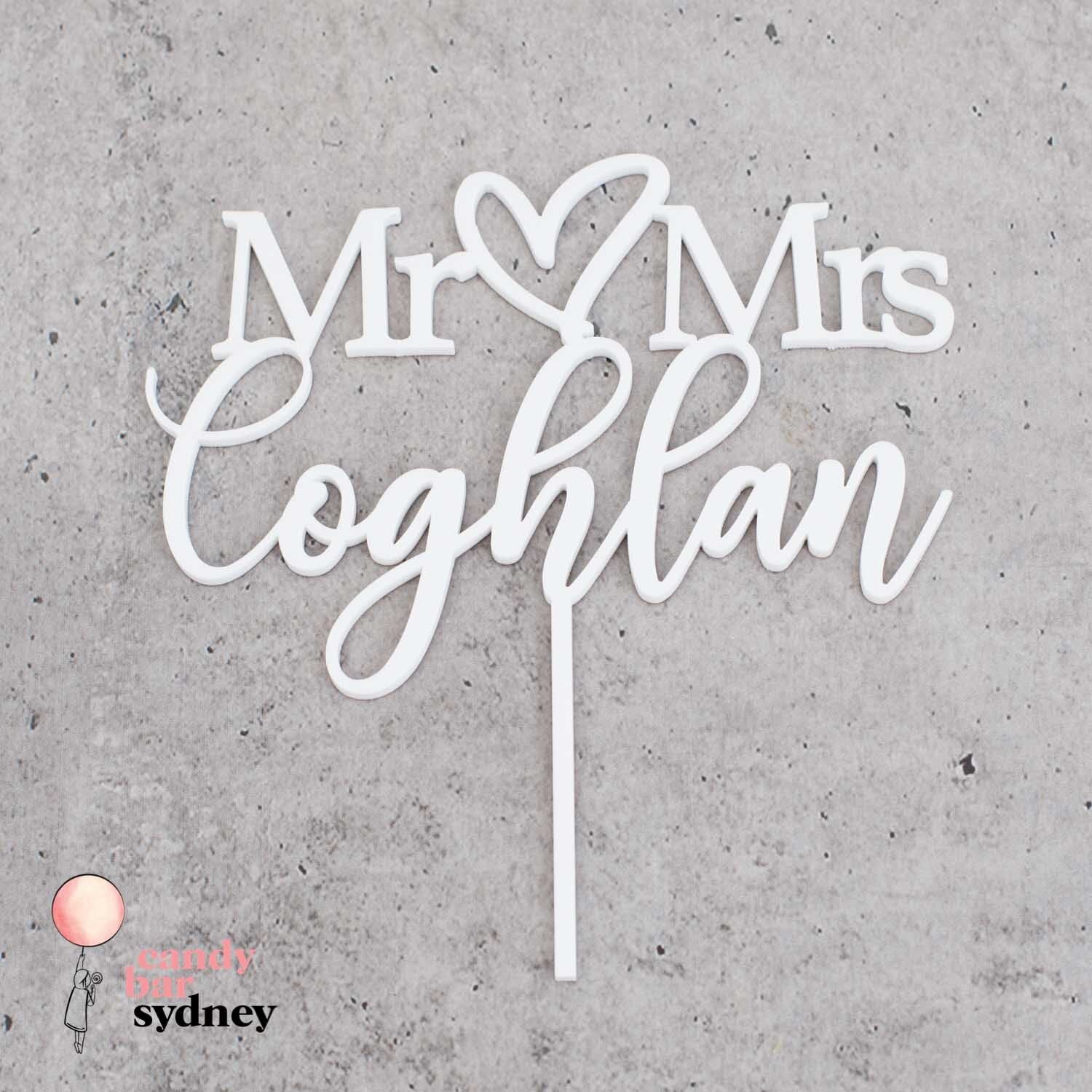 Mr & Mrs Personalised Wedding Cake Topper Style 2- Custom Cake Toppers - Acrylic Wedding Cake Toppers - Letterfy