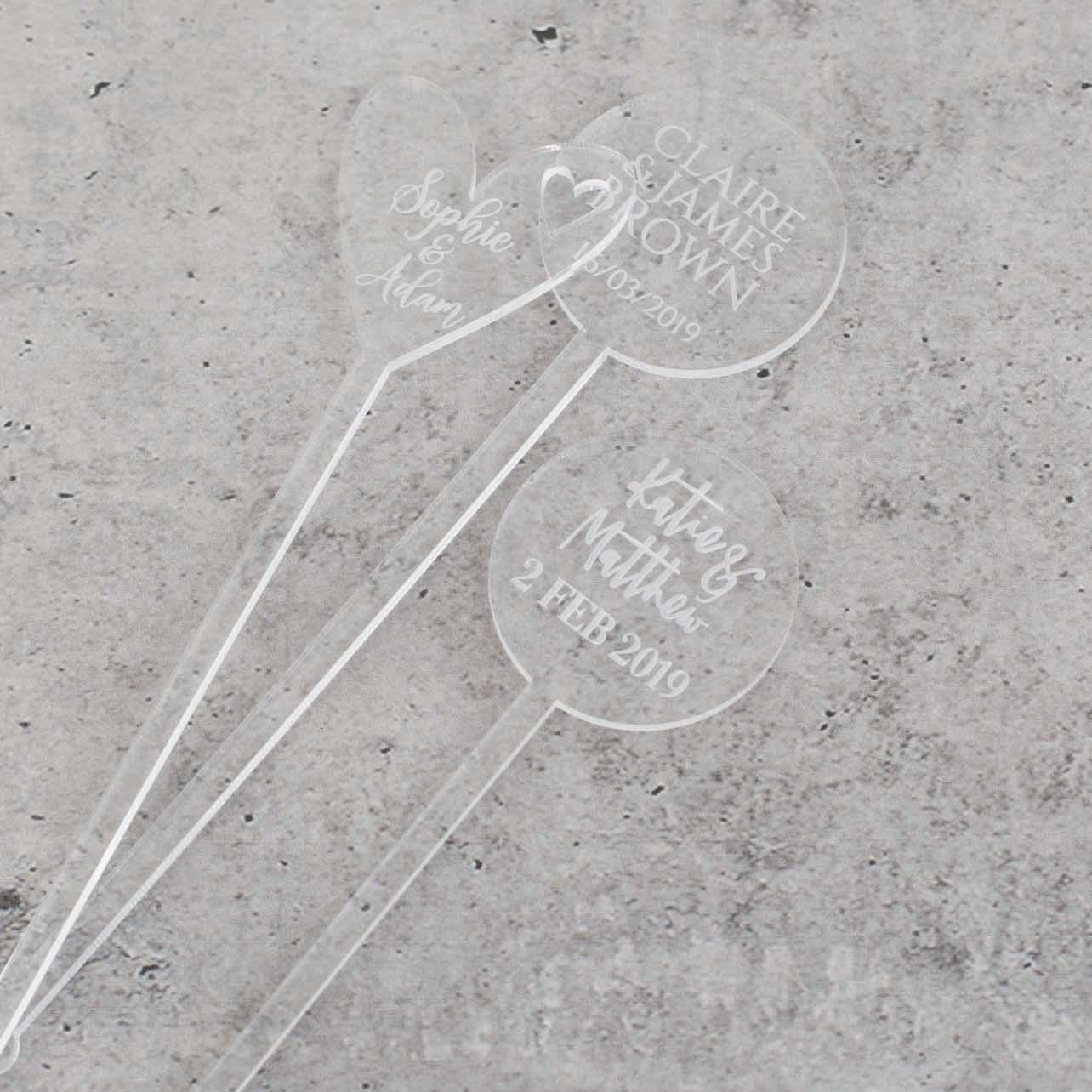 Heart Personalised Drink Stirrers - Custom Wedding Gifts - Acrylic Drink Stirrer Swizzle Sticks - Letterfy