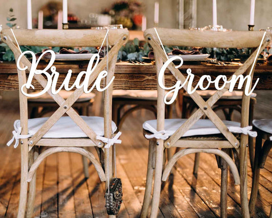 Bride & Groom Signs - Wooden Wedding Signs - Bride and Groom Chair Signs - Letterfy