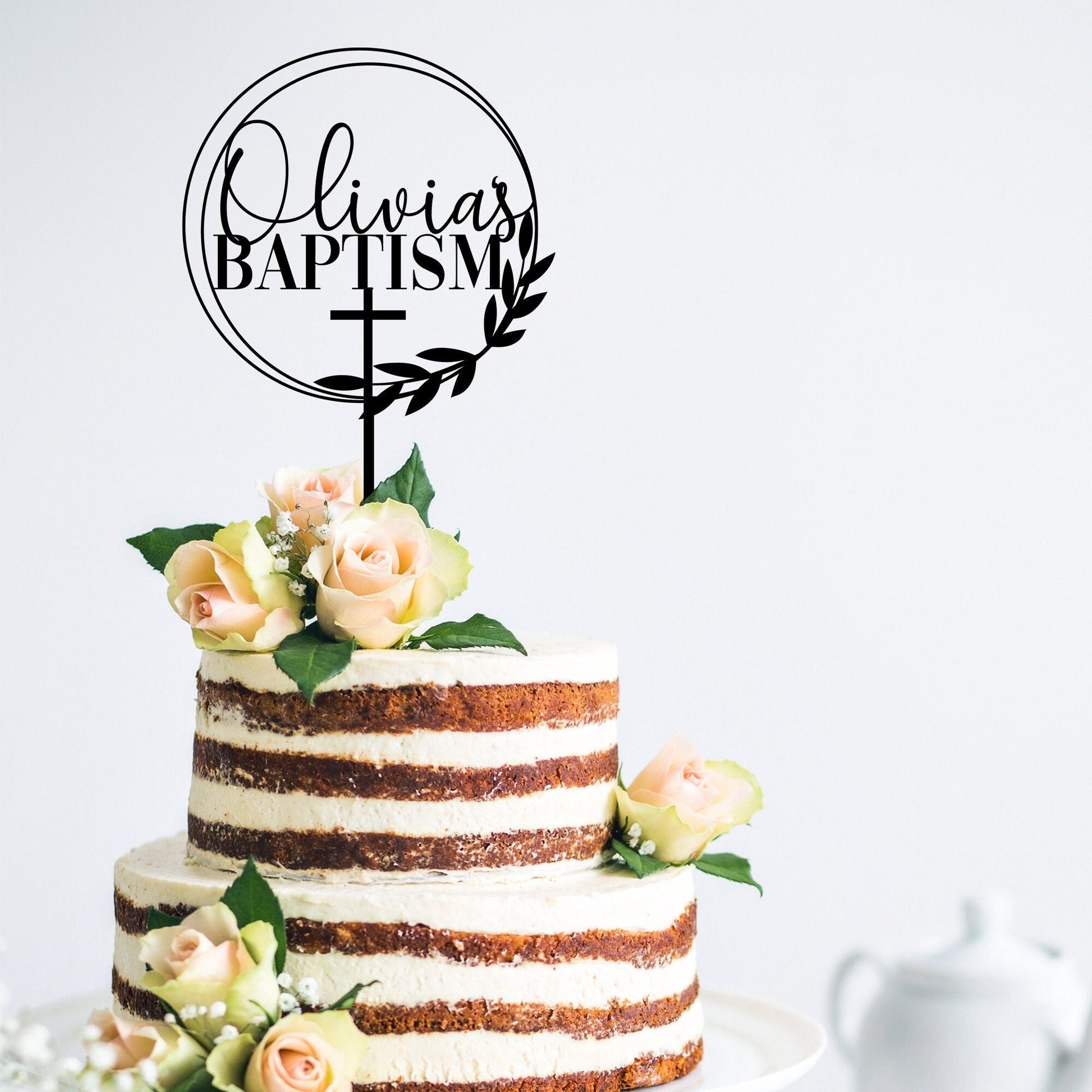 Name with Cross Baptism Custom Cake Topper Style 6 - Christening Cake Toppers - Custom Cake Toppers - Letterfy