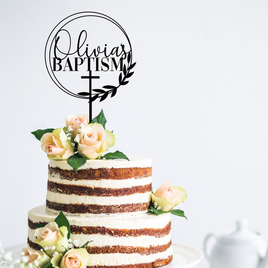 Name with Cross Baptism Custom Cake Topper Style 6 - Christening Cake Toppers - Custom Cake Toppers - Letterfy
