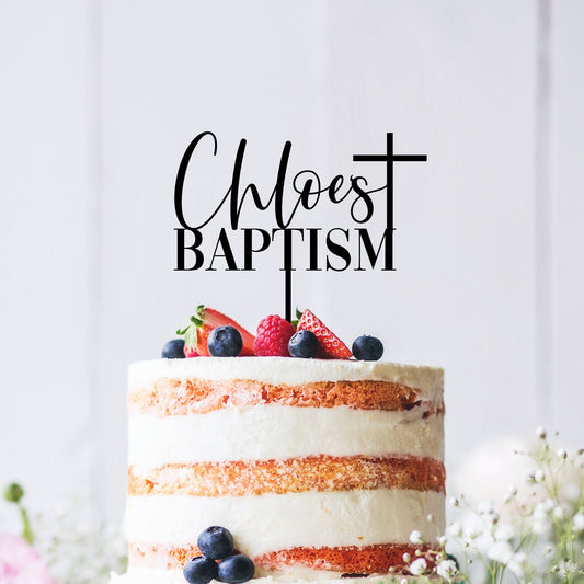 Name with Cross Baptism Custom Cake Topper Style 3 - Christening Cake Toppers - Custom Cake Toppers - Letterfy