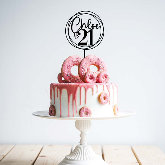 Custom Swirl Name & Age Custom Cake Topper Style 1 - Birthday Topper - Letterfy