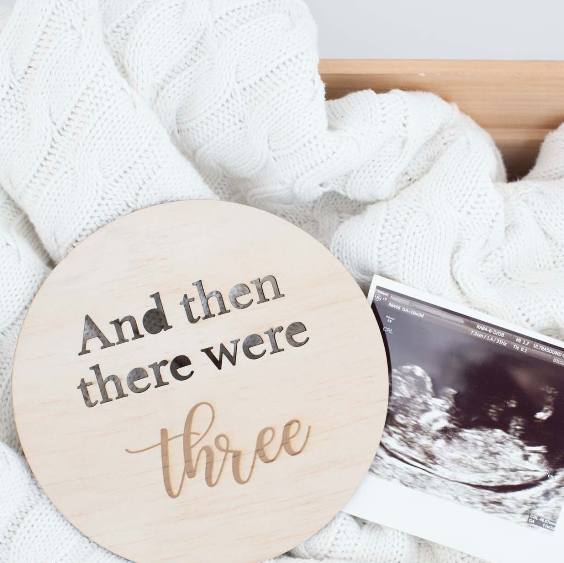 "And Then There Were Three" Pregnancy Announcement Plaque