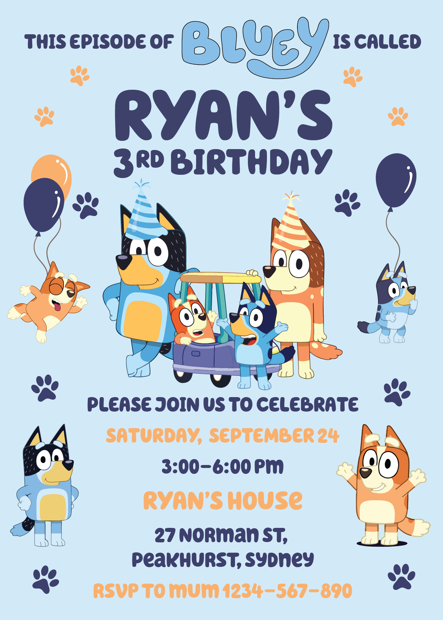 Bluey Birthday Invitation