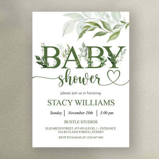 Greenery Baby Shower Invitation - Style 1 - Letterfy 