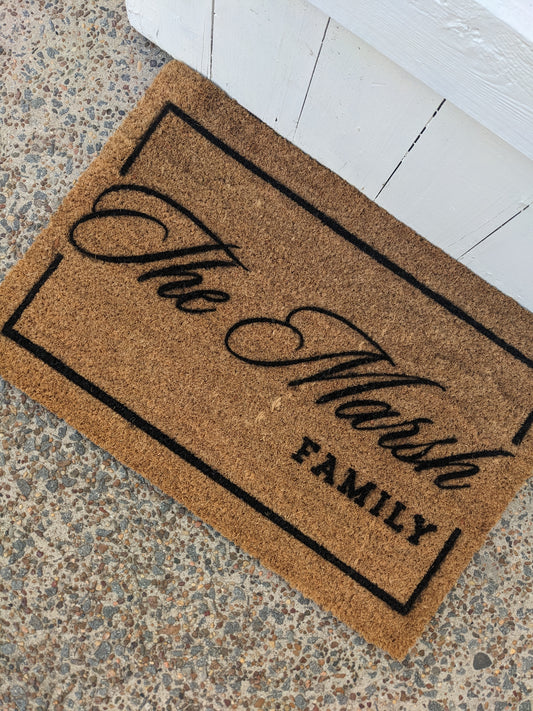 Personalised Door Mat Family Name with a border