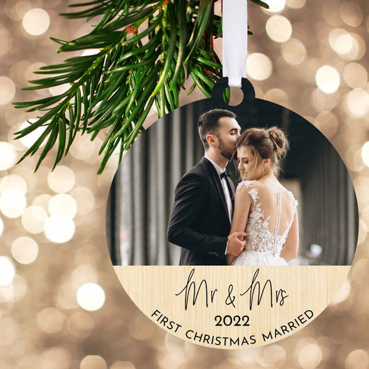 Personalised Married First Christmas Photo Bauble