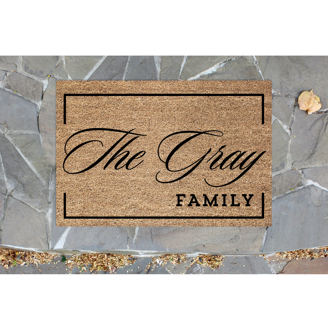 Personalised Door Mat Family Name with a border