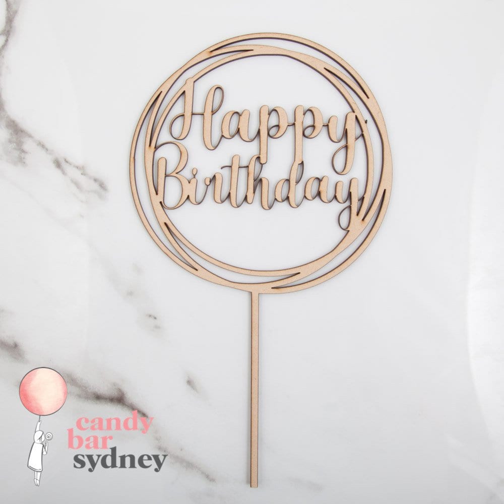 Round Swirl Happy Birthday Cake Topper - Birthday Party Decorations - Birthday Cake - Letterfy 