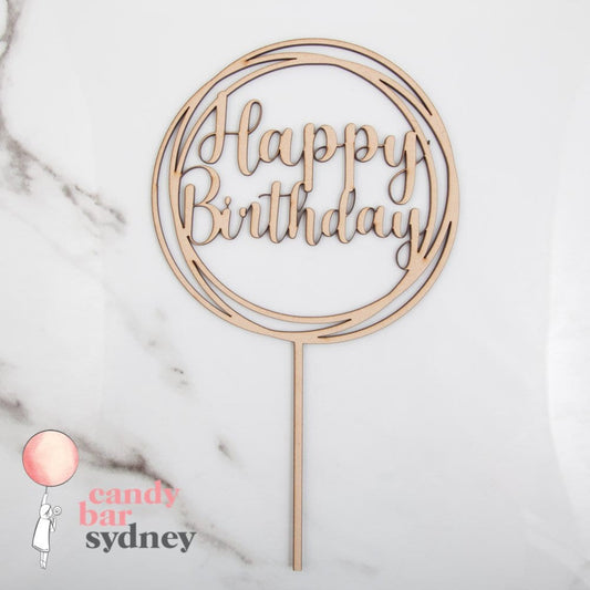 Round Swirl Happy Birthday Cake Topper - Birthday Party Decorations - Birthday Cake - Letterfy 