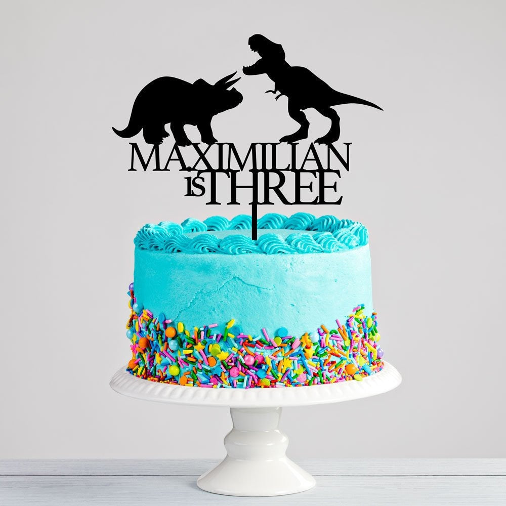 Custom Dinosaurs Name & Age Birthday Cake Topper - Dinosaur Party - Personalised Cake Topper - Letterfy 