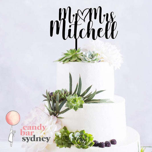 Mr & Mrs Personalised Wedding Cake Topper Style 1 - Wedding Cake Decorations - Custom Cake Toppers - Letterfy 