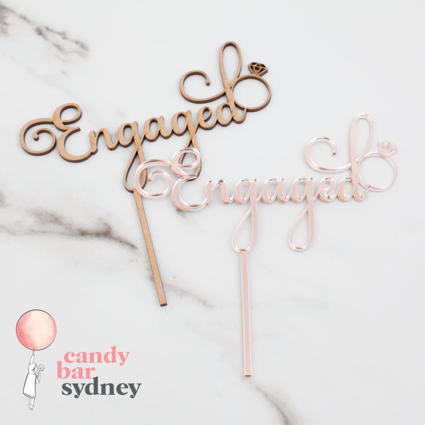 Engaged Cake Topper Style 2 - Engagement Party Cake Topper - Rose Gold Custom Cake Topper - Letterfy 