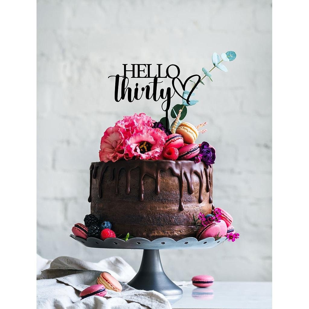 Hello Thirty Birthday Cake Topper - 30th Birthday Party - (rose gold cake topper, gold cake topper, birthday cake topper) - Letterfy 