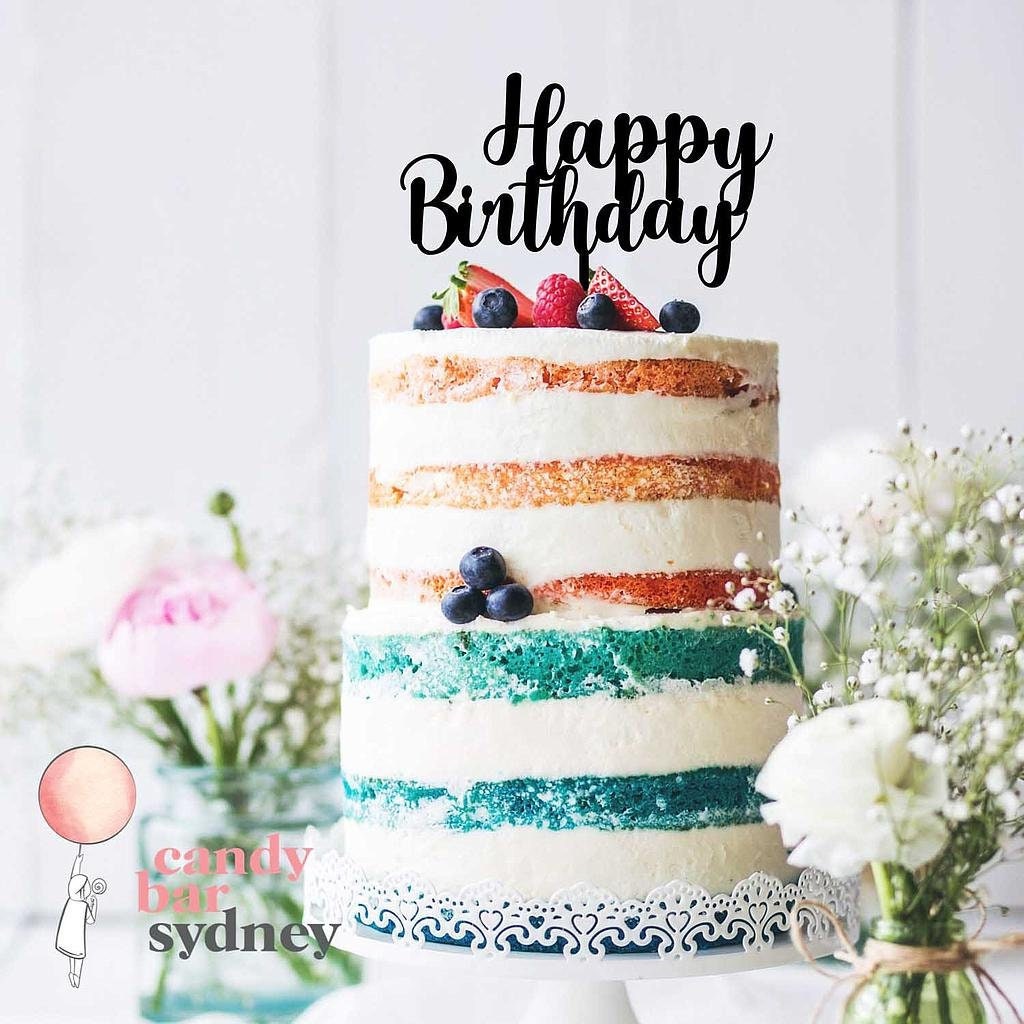 Happy Birthday Cake Topper - Cursive Style 2 - Custom Cake Toppers - Rose Gold Cake Toppers - Letterfy 