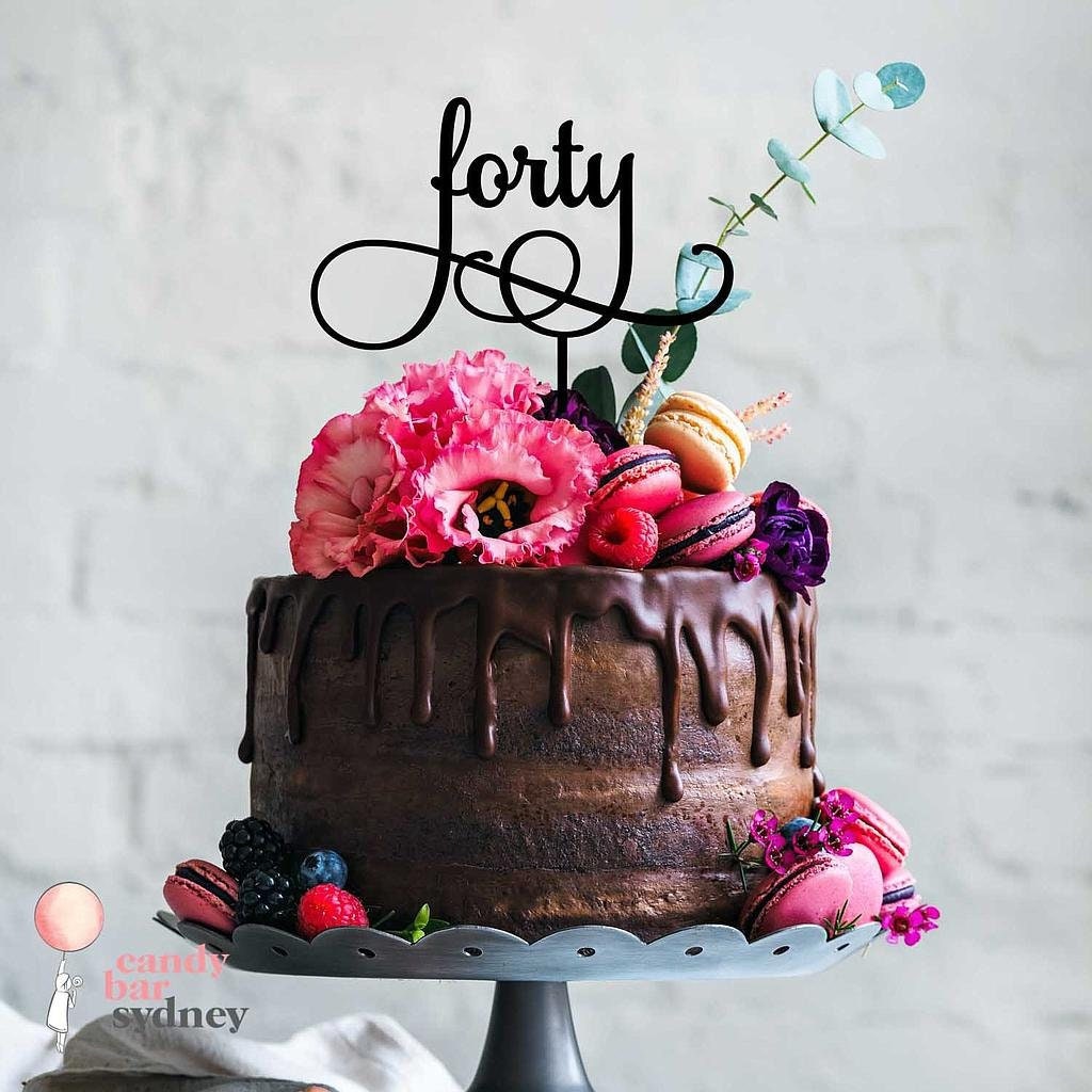 Forty 40th Birthday Cake Topper Style 1 - 40th Cake Toppers - Rose Gold Cake Toppers - Letterfy 