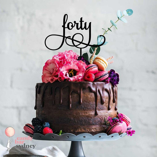 Forty 40th Birthday Cake Topper Style 1 - 40th Cake Toppers - Rose Gold Cake Toppers - Letterfy 