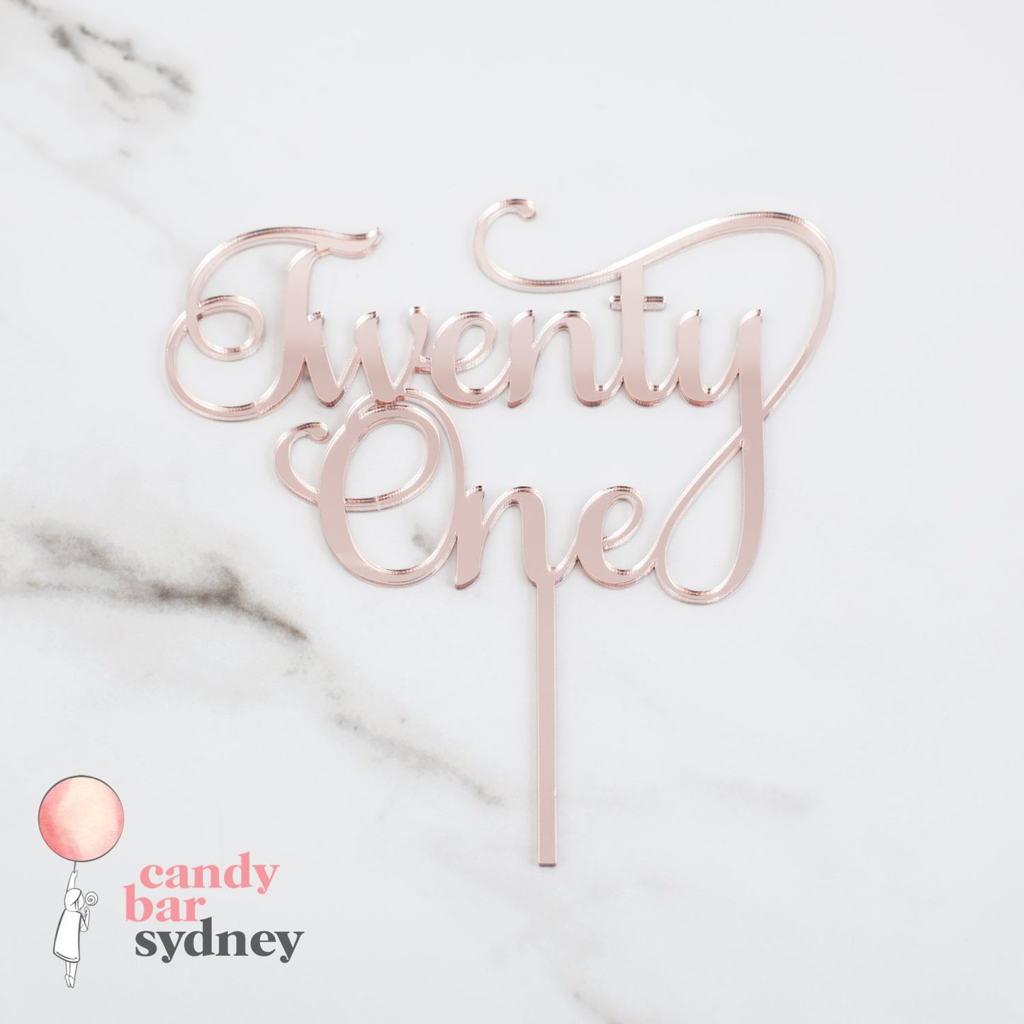 Twenty One Birthday Cake Topper Style 1 - 21st Cake Topper - Rose Gold Script Cake Topper - Letterfy 