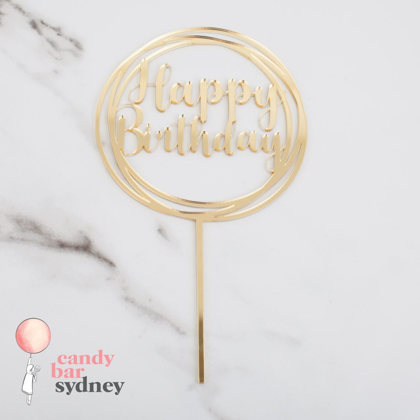 Round Swirl Happy Birthday Cake Topper - Birthday Party Decorations - Birthday Cake - Letterfy 