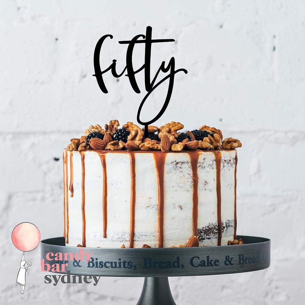 Fifty 50th Birthday Cake Topper Style 2 - Fiftieth Birthday Party - Rose Gold Cake Toppers - Letterfy 