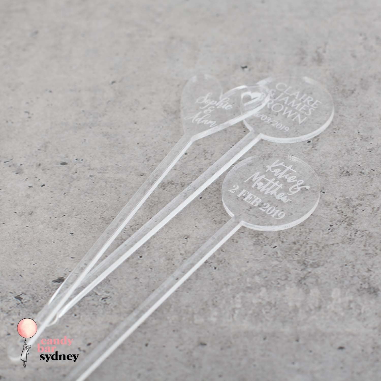 Heart Personalised Drink Stirrers - Custom Wedding Gifts - Acrylic Drink Stirrer Swizzle Sticks - Letterfy 