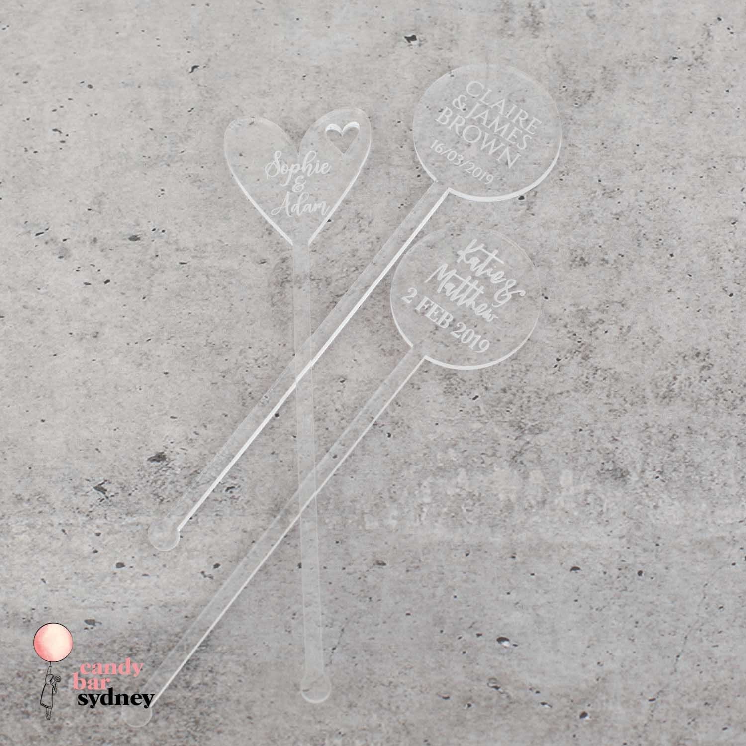 Personalised Drink Stirrers Style 3 - Custom Wedding Gifts - Acrylic Drink Stirrer Swizzle Sticks - Letterfy 