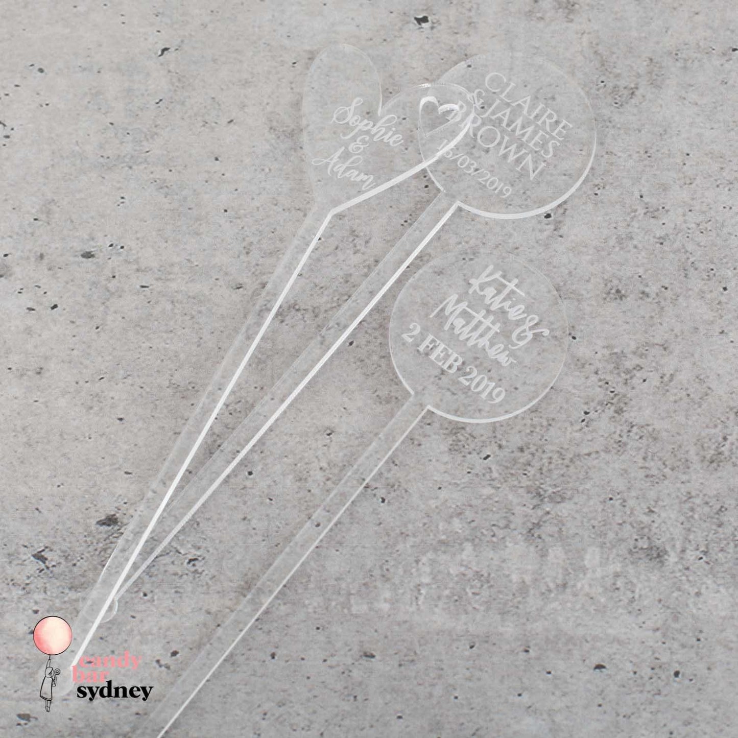 Heart Personalised Drink Stirrers - Custom Wedding Gifts - Acrylic Drink Stirrer Swizzle Sticks - Letterfy 