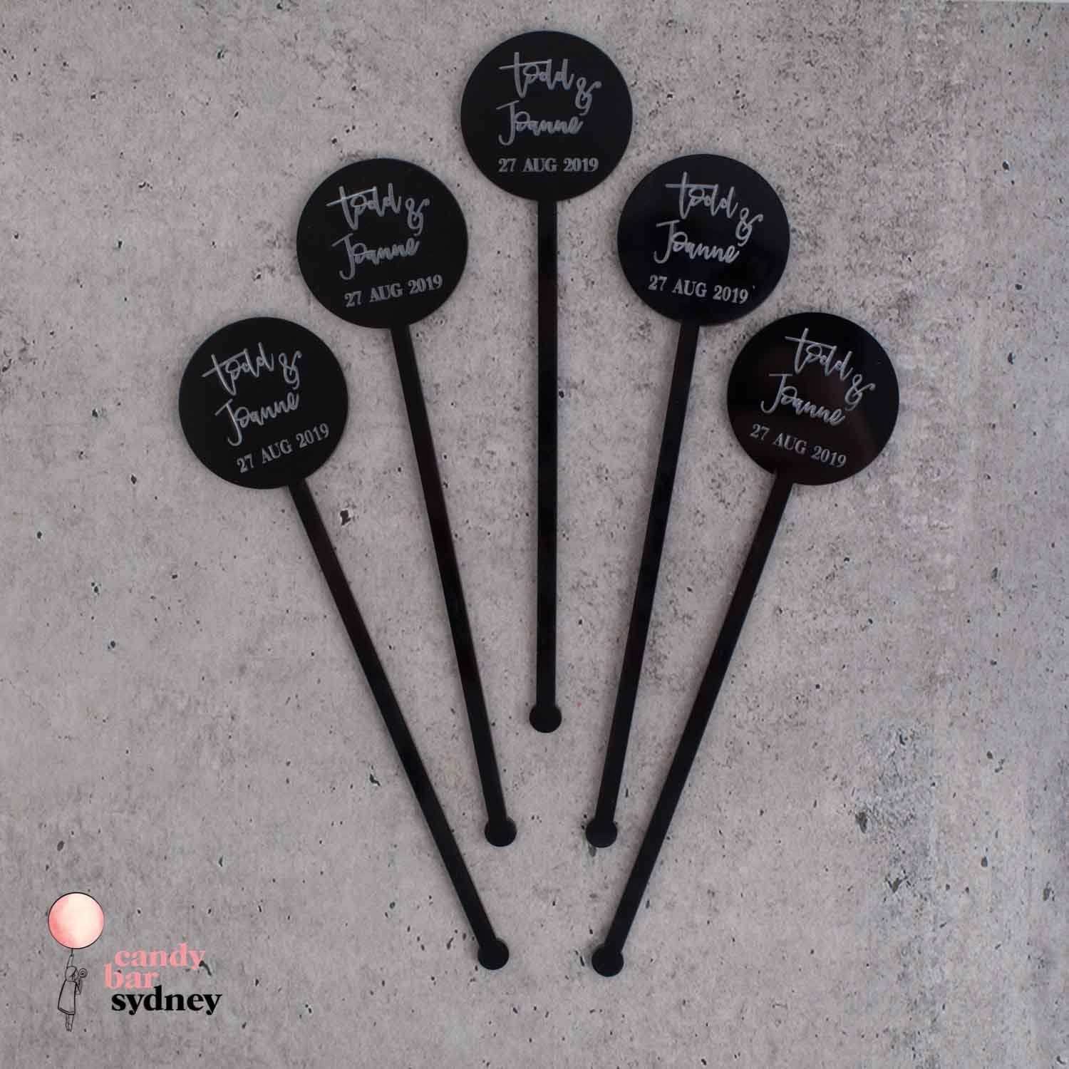 Personalised Drink Stirrers Style 3 - Custom Wedding Gifts - Acrylic Drink Stirrer Swizzle Sticks - Letterfy 