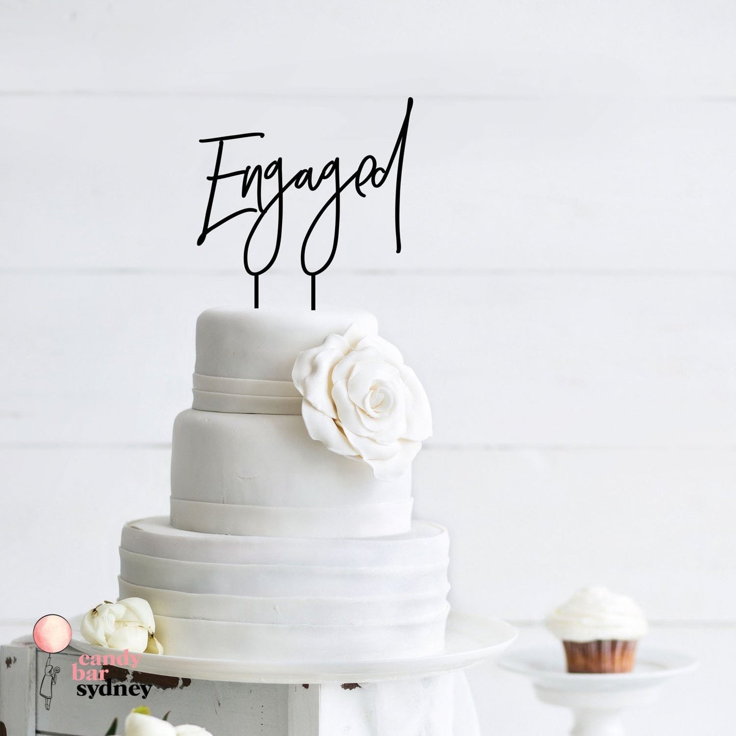 Engaged Cake Topper - Modern Script - Custom Cake Toppers - Engagement Cake Toppers - Letterfy 