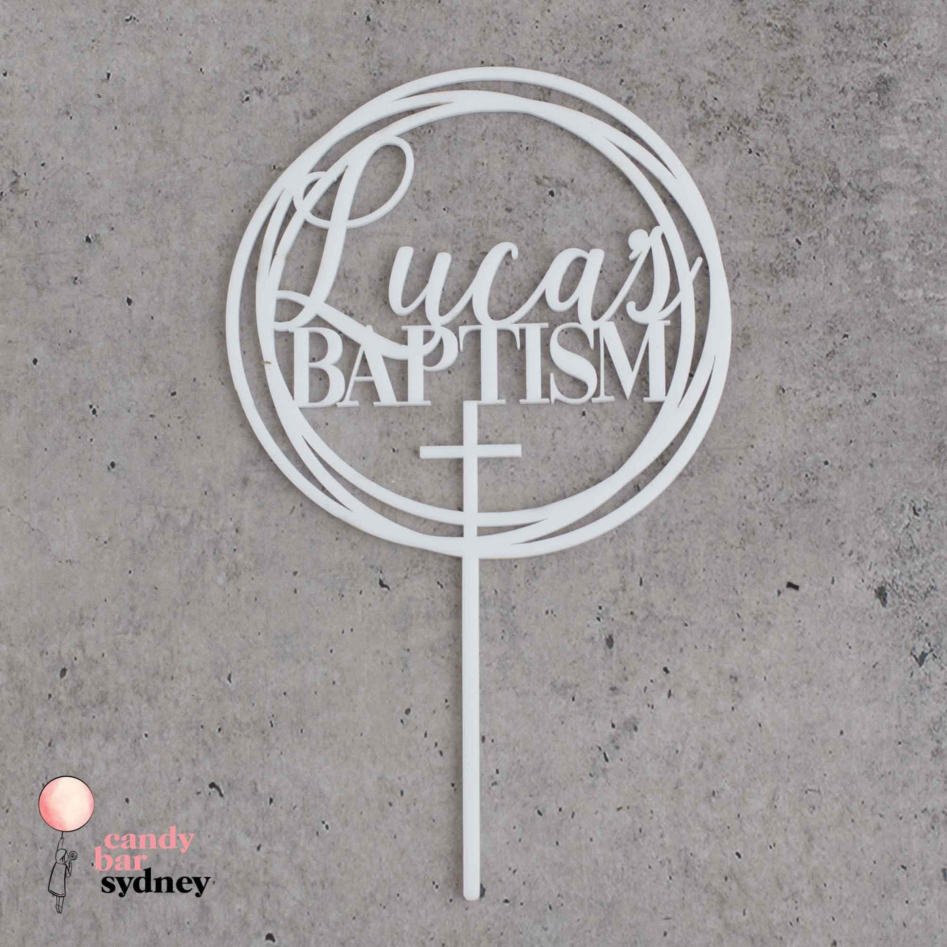 Round Swirl Baptism Cake Topper - Custom Cake Toppers - Acrylic and Wooden Cake Topper - Letterfy 