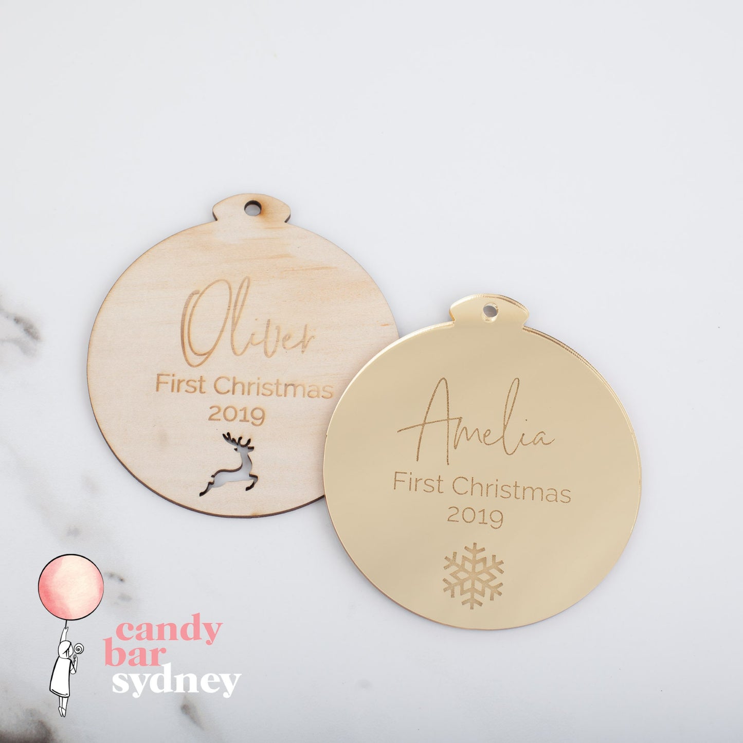 Personalized First Christmas Bauble: Wood or Acrylic Ornament
