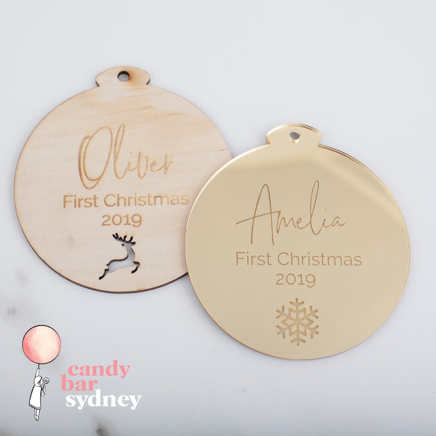 Personalized First Christmas Bauble: Wood or Acrylic Ornament