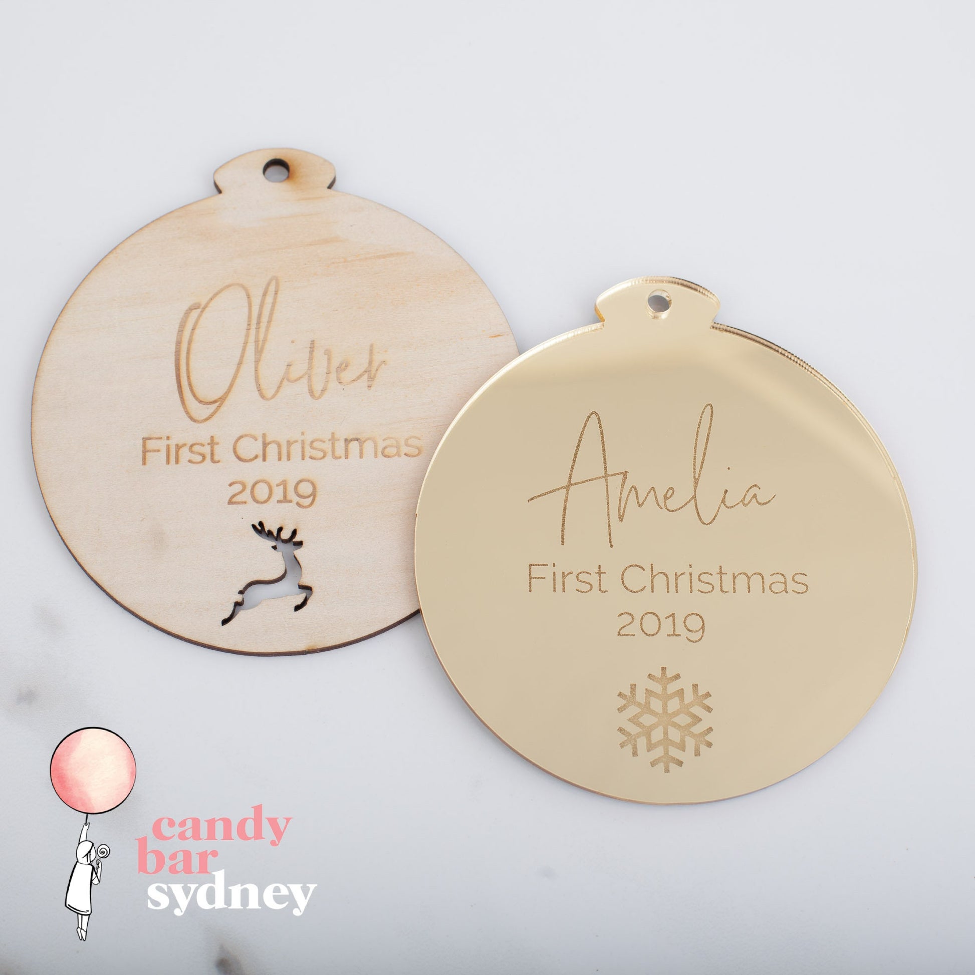 Personalized First Christmas Bauble: Wood or Acrylic Ornament