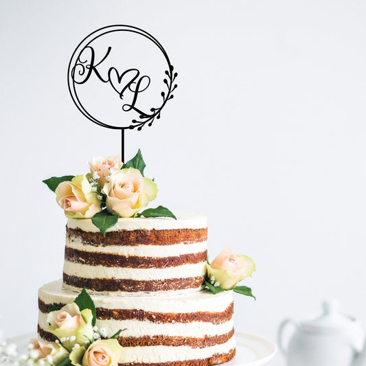 Round Swirl Custom Initials with Heart Wedding Cake Topper Style 1 - Wedding Cake Toppers - Custom Cake Toppers - Letterfy 