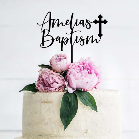 Custom Name with Orthodox Cross Baptism Cake Topper Style 2 - Letterfy 