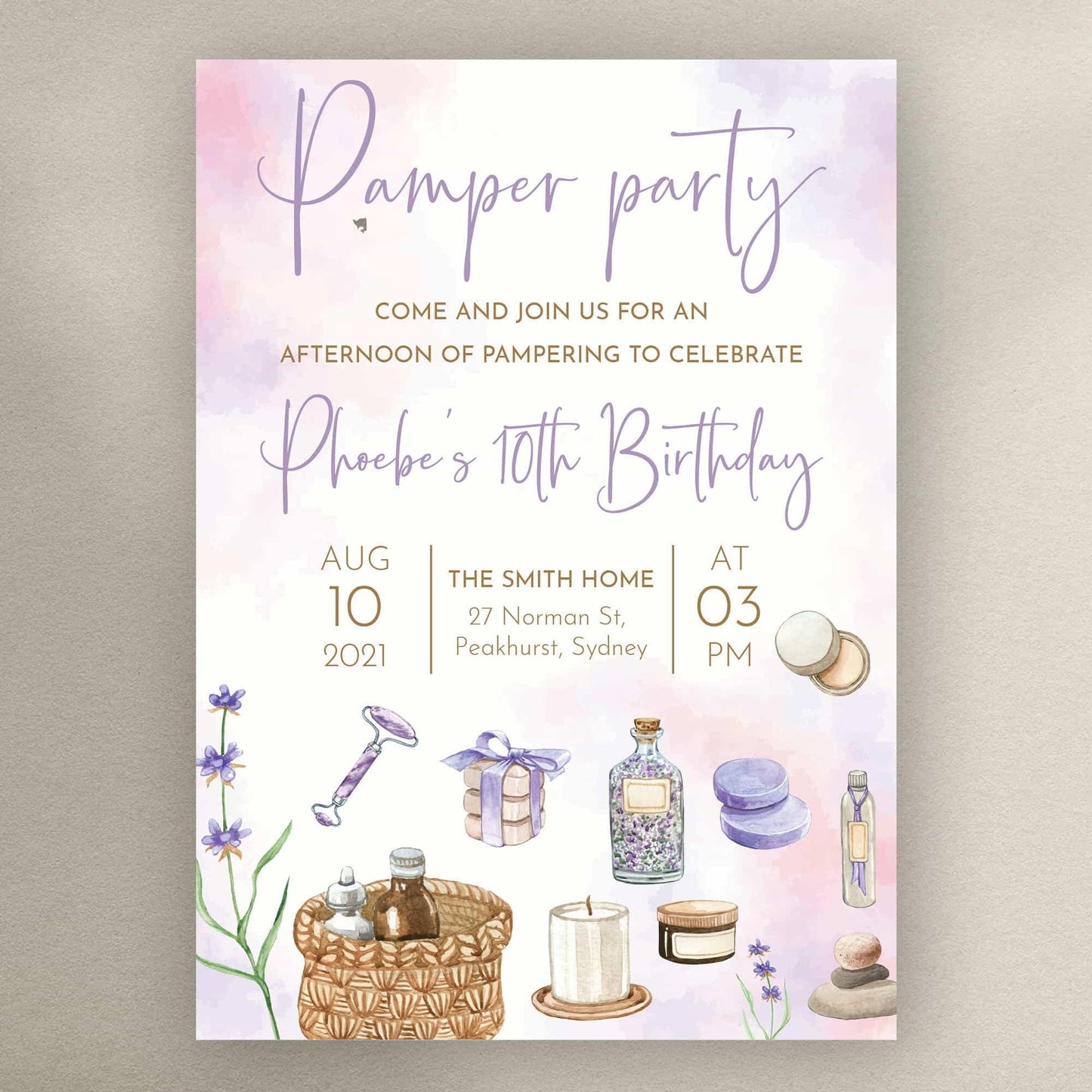 Pamper Invites - Pamper Bunting - Pamper Gift Box Stickers & Placemats - Letterfy 