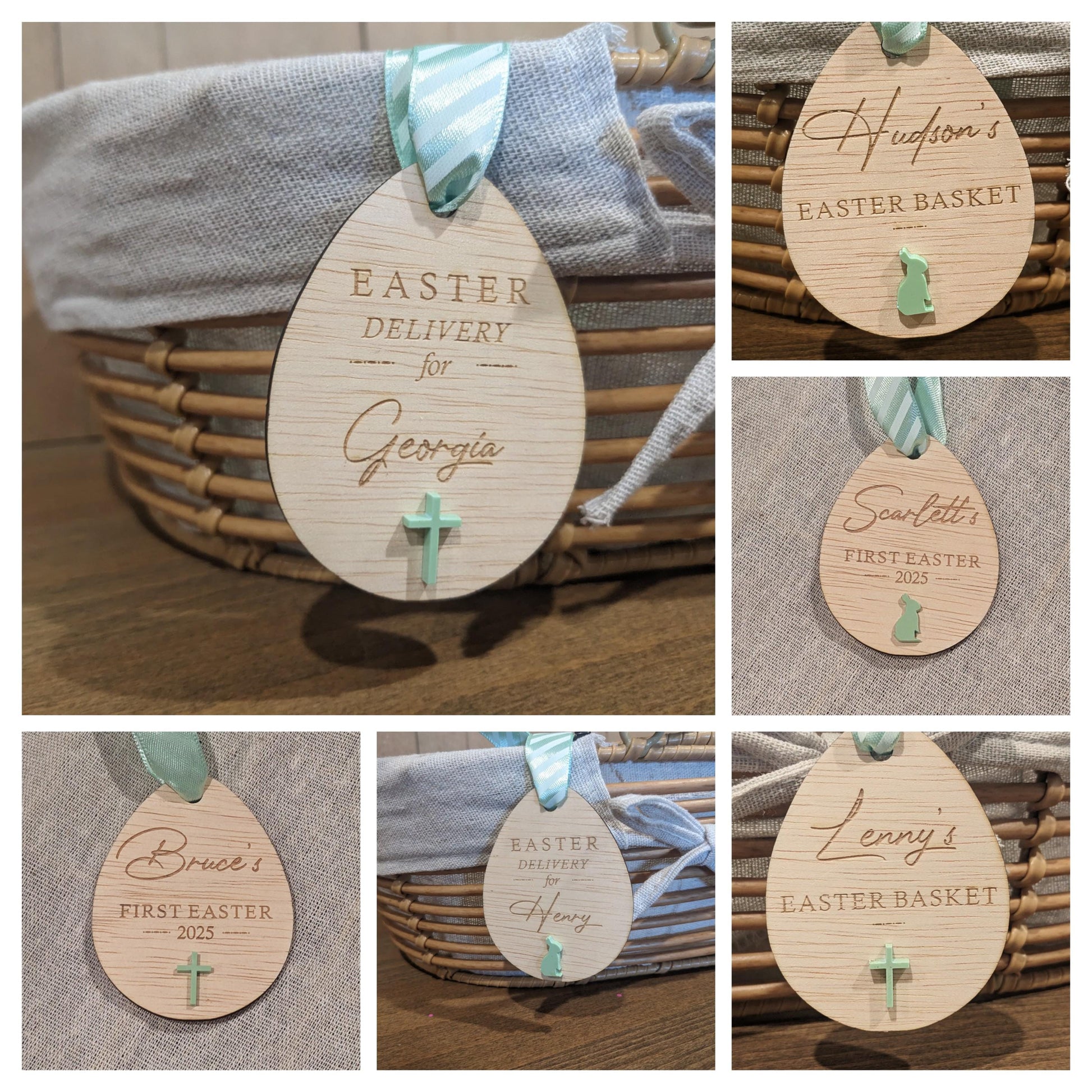 Personalized Wooden Easter Egg Tag: First Easter Keepsake