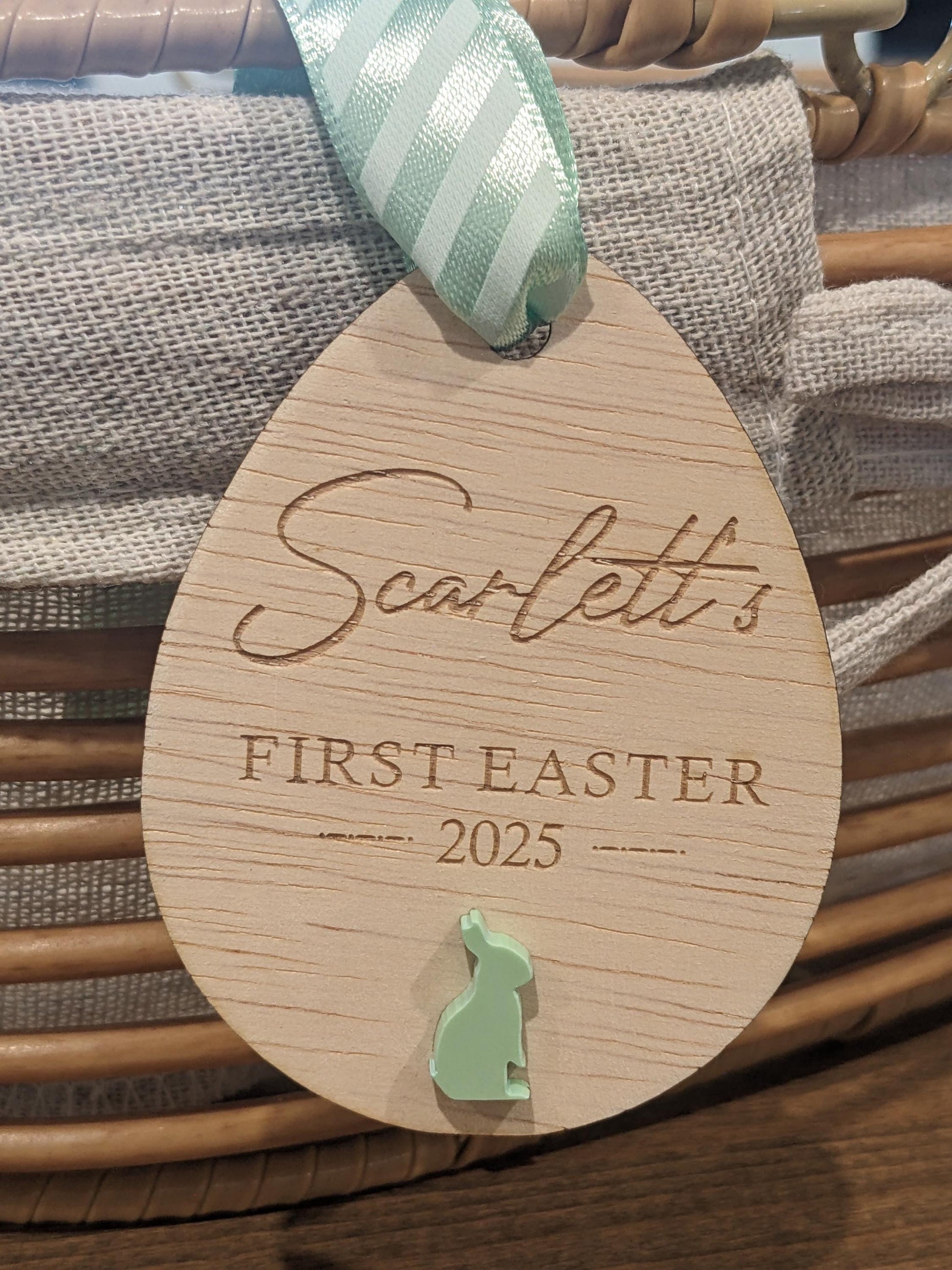 Personalized Wooden Easter Basket Tag: Bunny or Cross Design
