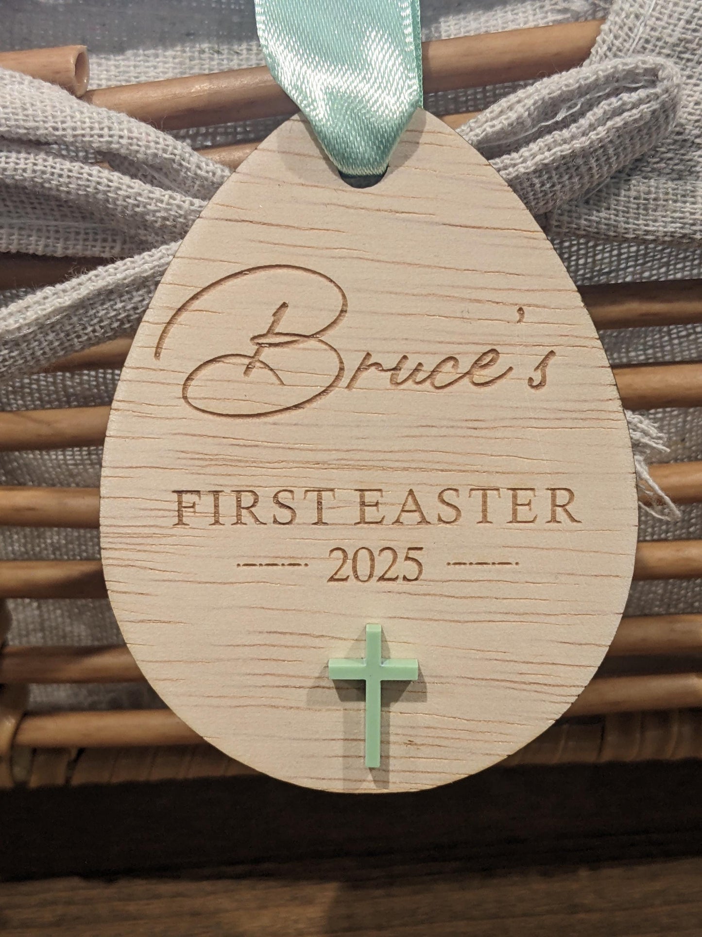Personalized Wooden Easter Egg Tag: First Easter Keepsake