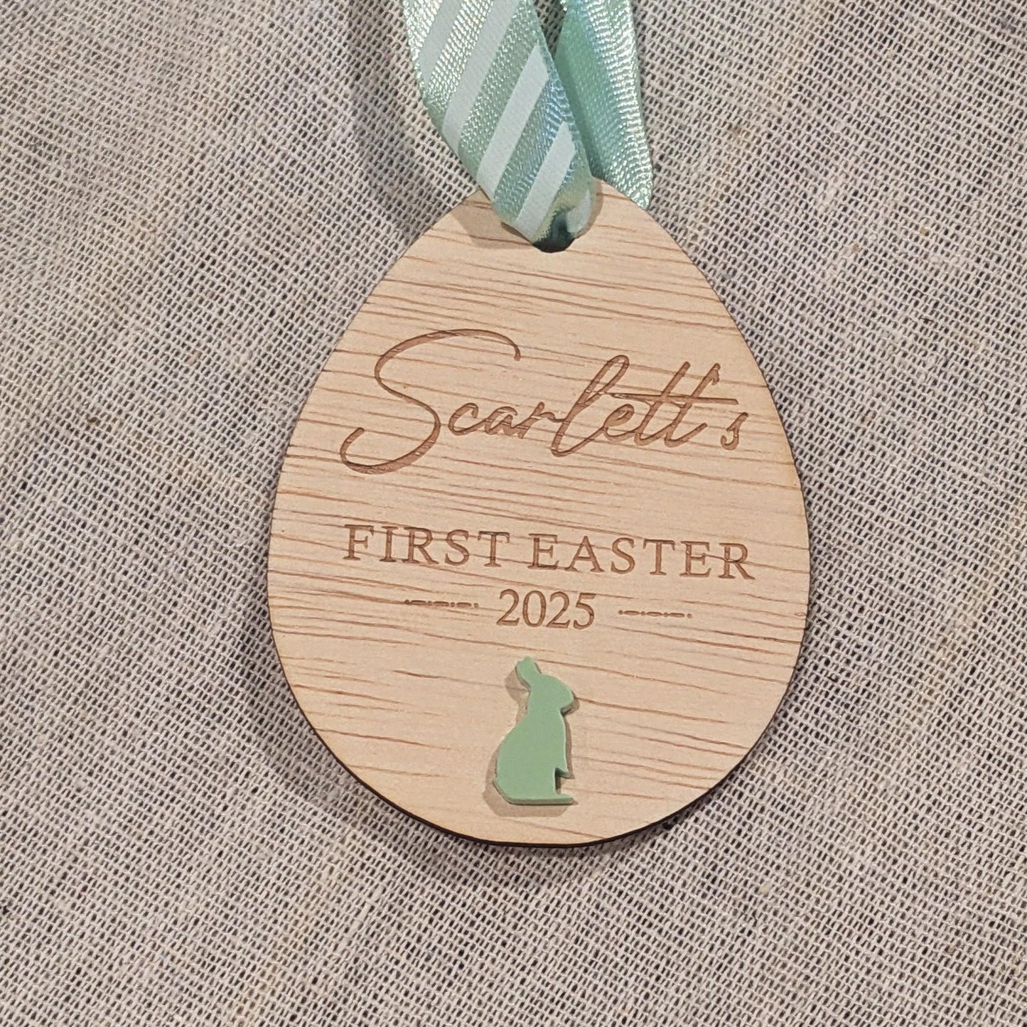 Personalized Wooden Easter Egg Tag: First Easter Keepsake