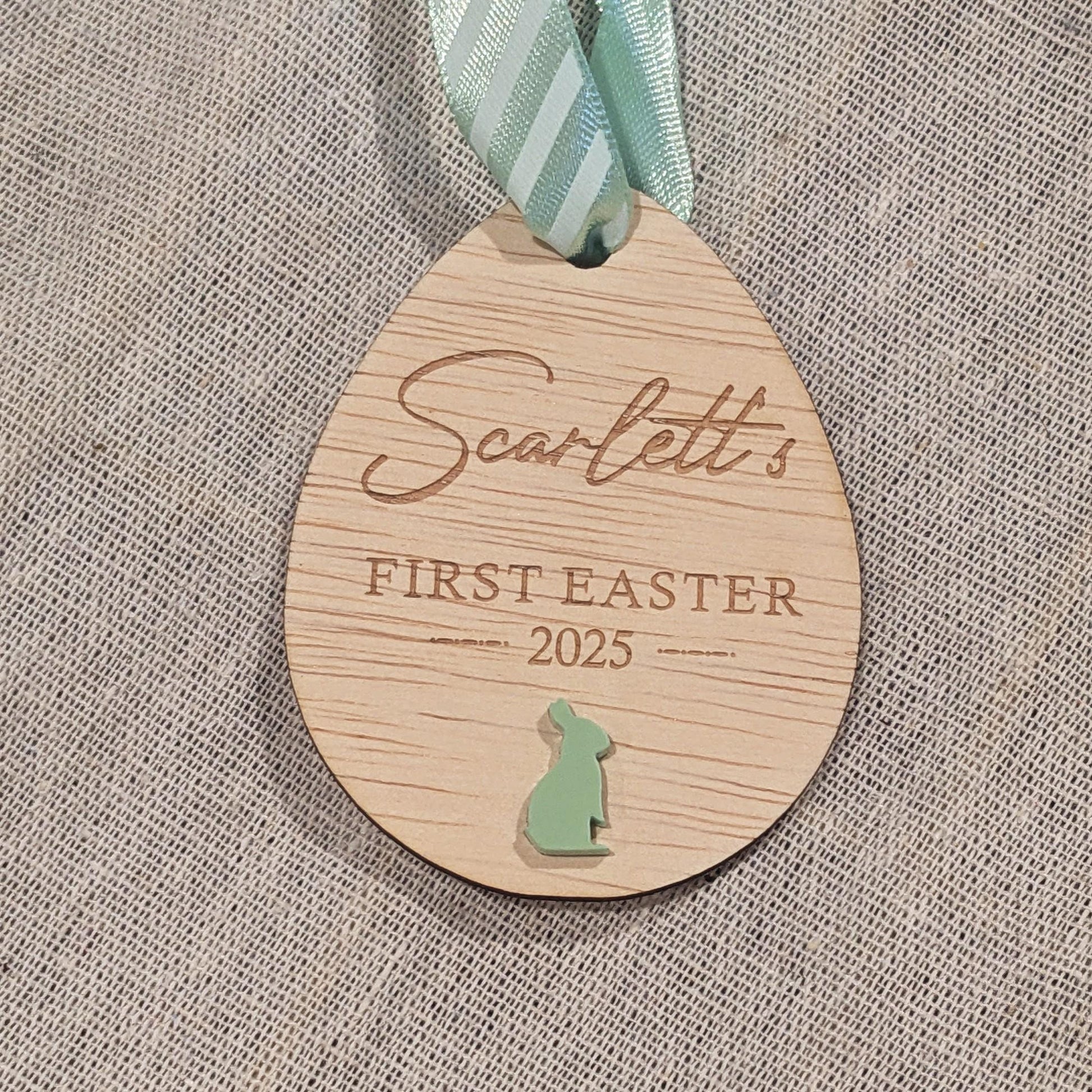 Personalized Wooden Easter Egg Tag: First Easter Keepsake