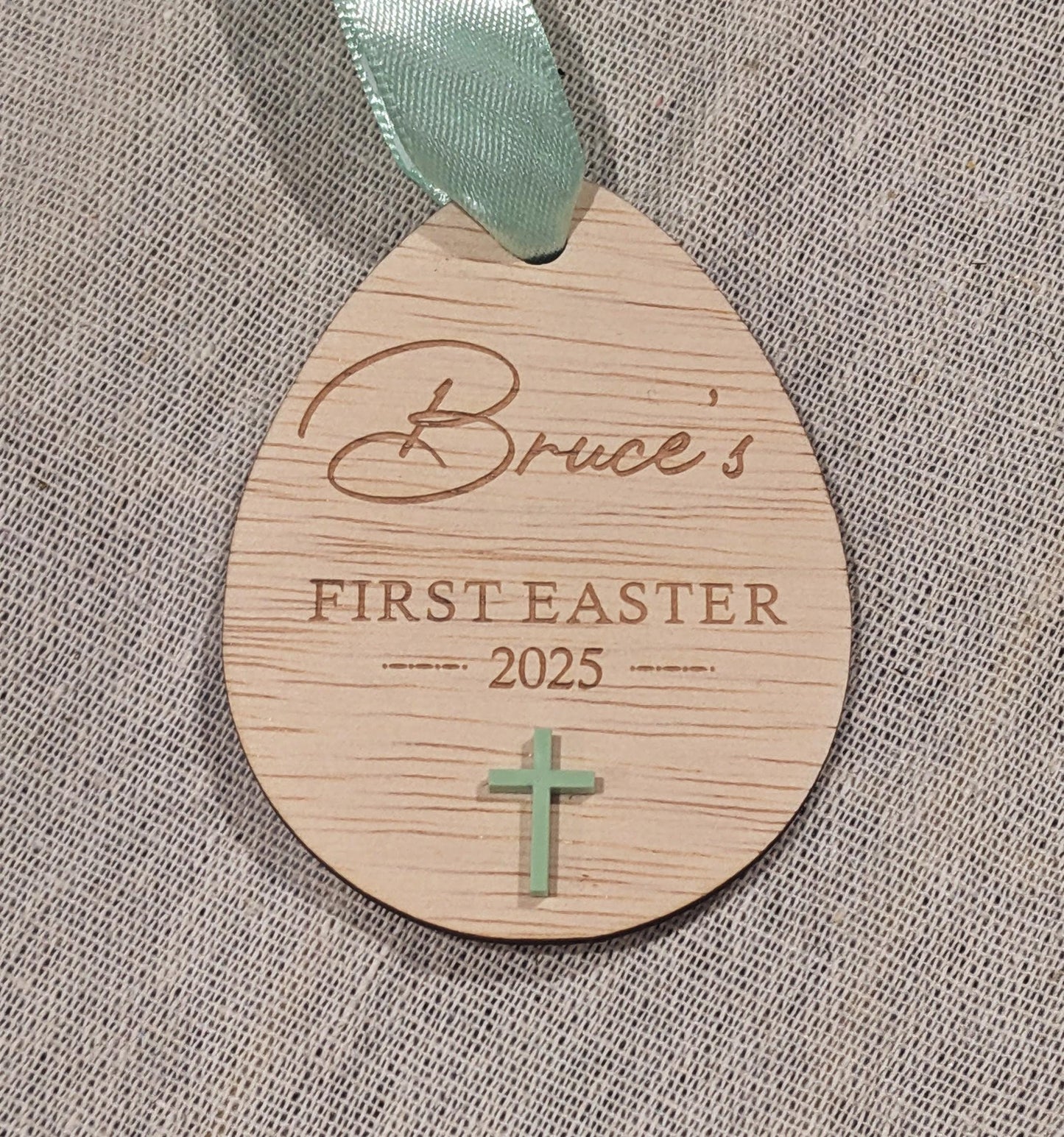 Personalized Wooden Easter Egg Tag: First Easter Keepsake