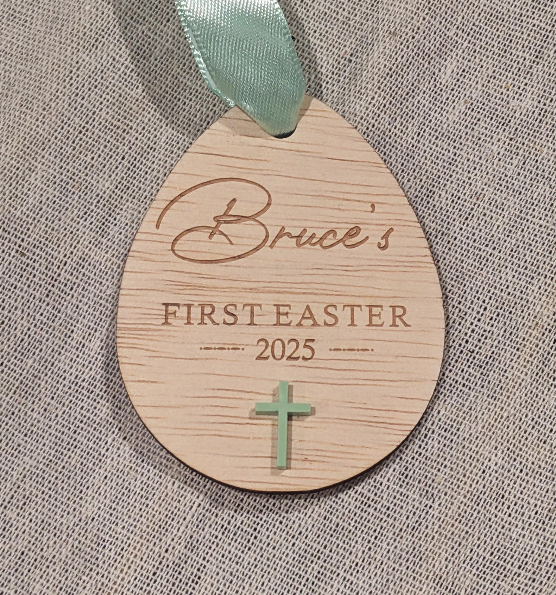 Personalized Wooden Easter Egg Tag: First Easter Keepsake