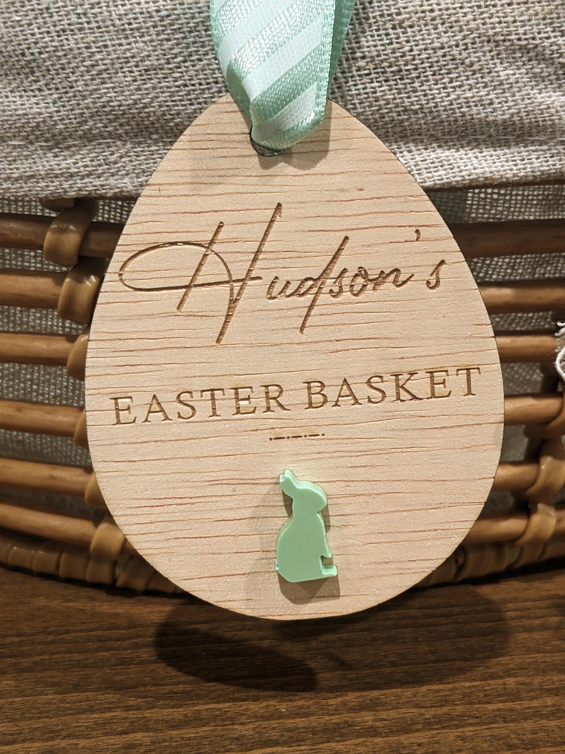 Personalized Wooden Easter Basket Tag: Bunny or Cross Design
